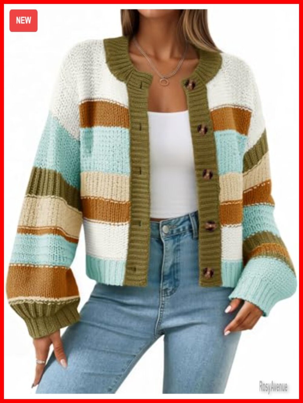 Striped Chunky Cardigan Oversized Button Down Knit Sweater